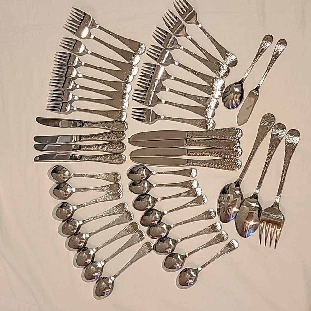 Towle Stainless Living Collection 45 Pieces, Hammered Flateware Silverware Fork - Picture 11 of 16